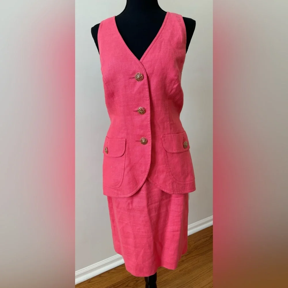 Scassi Vintage‎ Linen Dress Vest Skirt Set Coral - Size 6